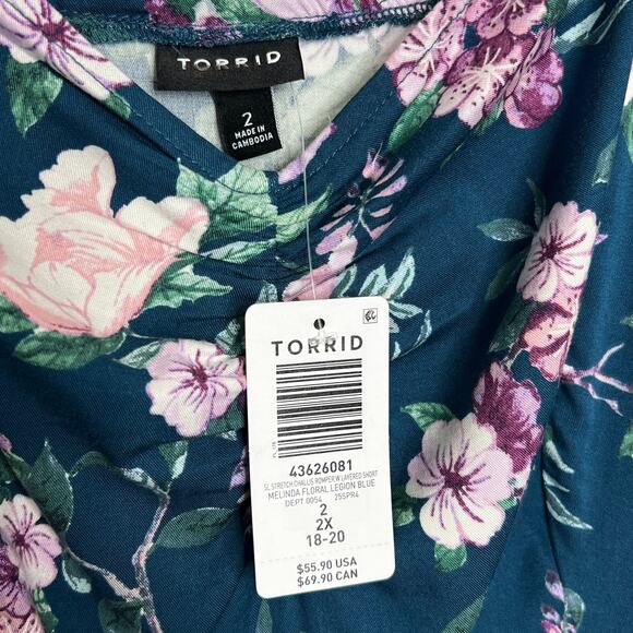 Torrid Melinda Floral Shorts Romper Blue Plus Size 2X - Picture 4 of 10